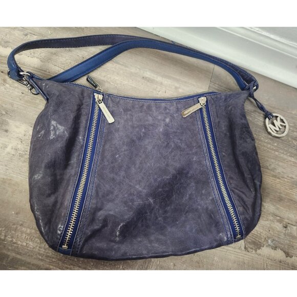 Michael Kors Blue Leather Zipper Detail Shoulder/Crossbody Bag - Picture 1 of 8